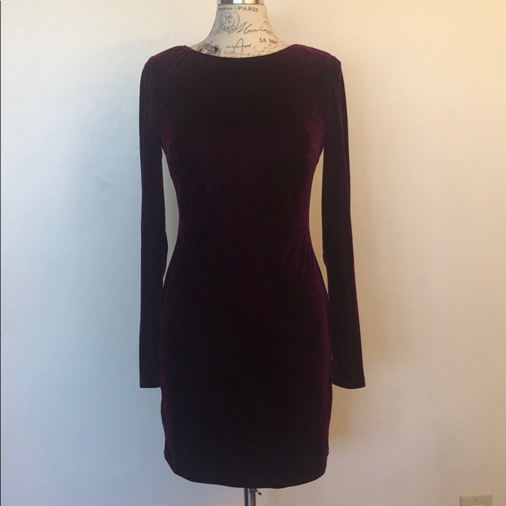 Aqua faux velvet burgundy dress, NWT